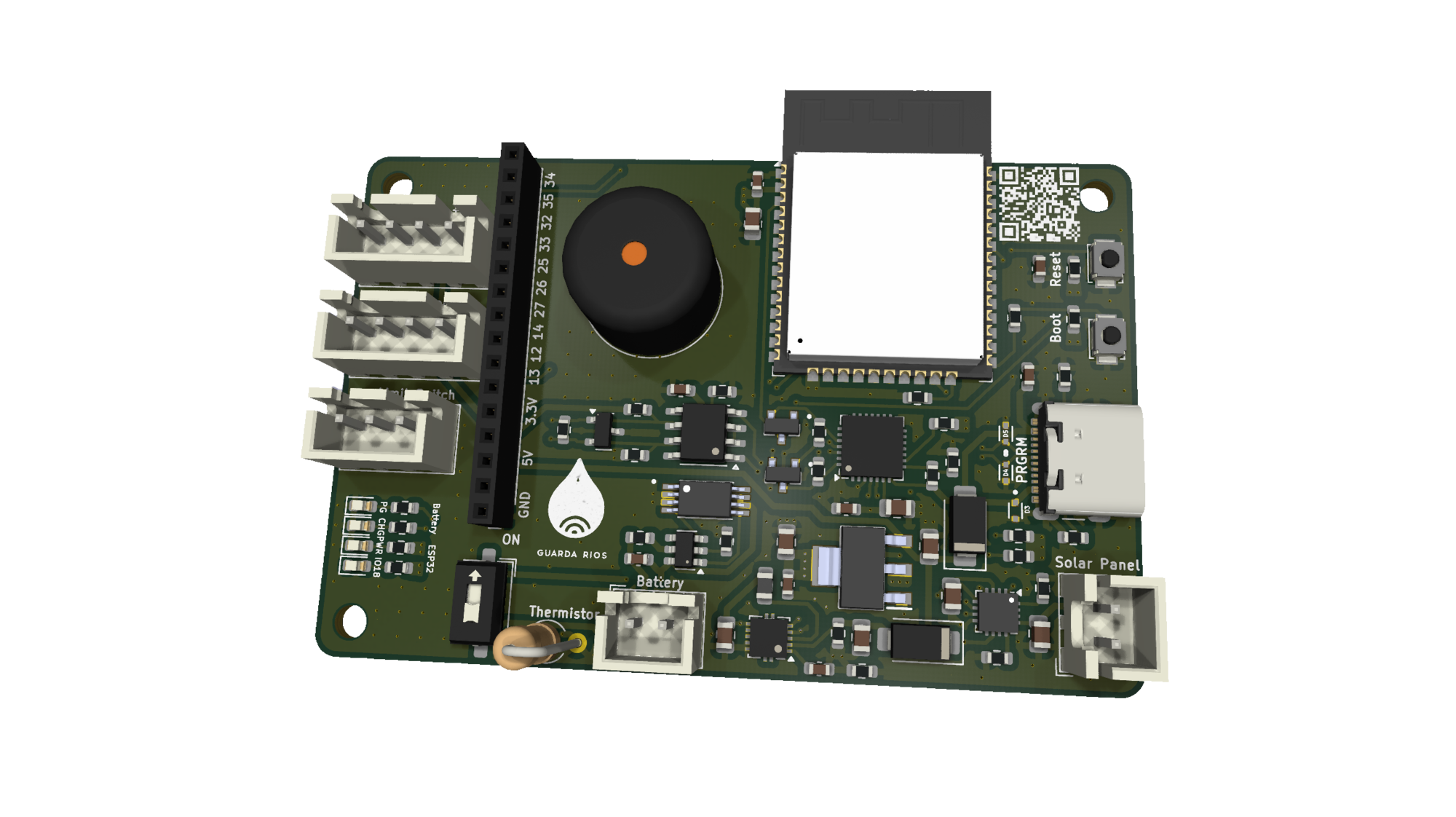 Renderização frontal da PCB Principal da estação Guarda-Rios